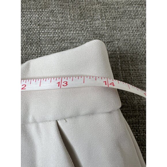 Womens Petite Large High Waisted Trousers Pants Beige Straight Leg w/ Slits - Picture 6 of 7